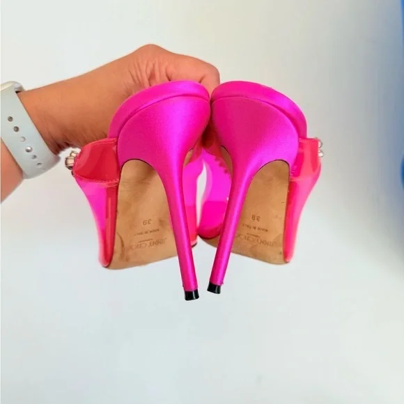 JIMMY CHOO Hot Pink Plexi Crystal Bing 100mm pointed toe pumps EU 39 - Picture 10 of 12